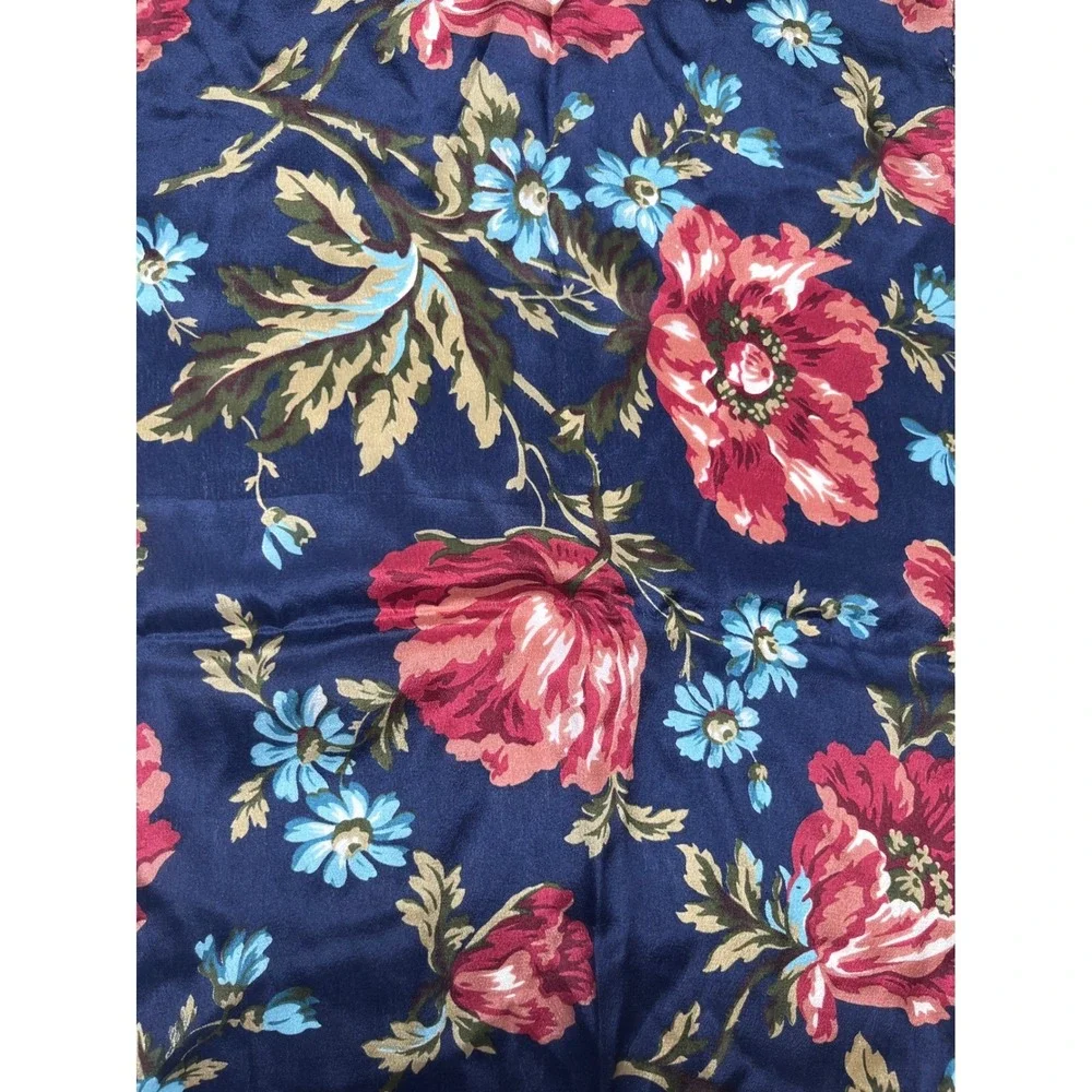 Floral Satin Neck Scarf Navy Blue Bow Tie Neck Cottagecore Vintage‎ Style OS